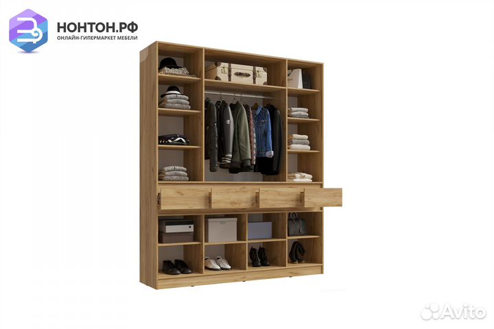 Шкаф 4-х створчатый Роджина дуб крафт / белый глян