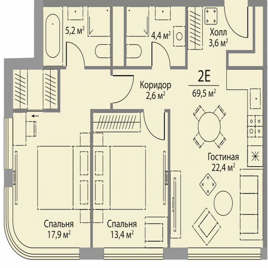 2-к. квартира, 69,5 м², 18/29 эт.