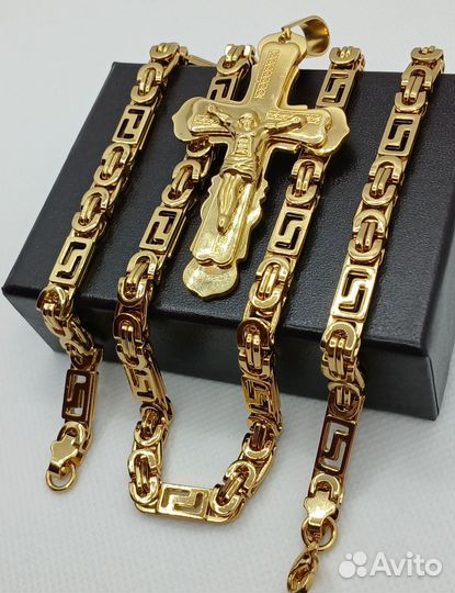 Мужская цепь с крестом Along Gold Versace Style