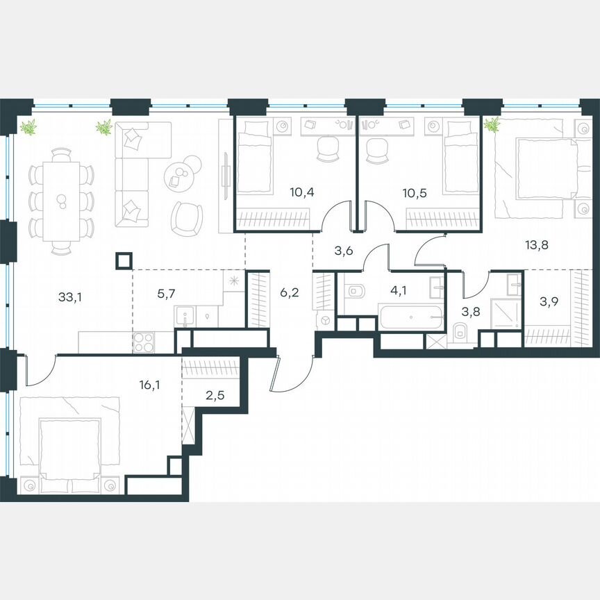 5-к. квартира, 113,7 м², 53/64 эт.