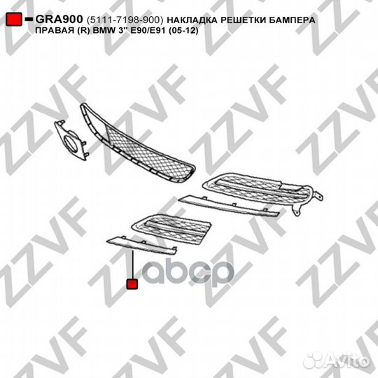 Накладка решетки бампера правая (R) BMW 3