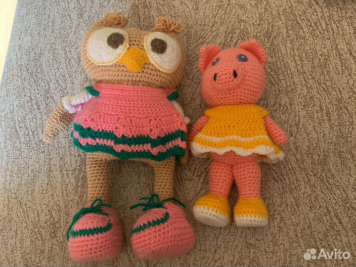 Игрушка вязаная мягкая сова свинка