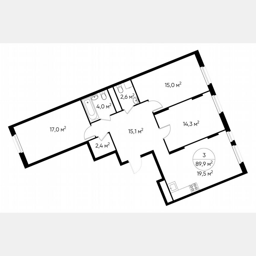 3-к. квартира, 89,9 м², 6/17 эт.