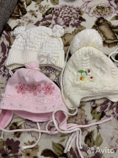 Шапочки демисезонные, с 3-12 месяцев, 3шт
