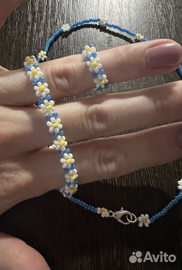 Набор из бисера чокер, браслет, кольцо