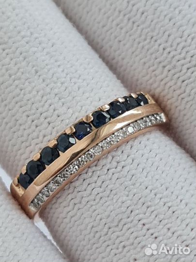 Золотое кольцо 585 дорожка с бриллианты сапфиры