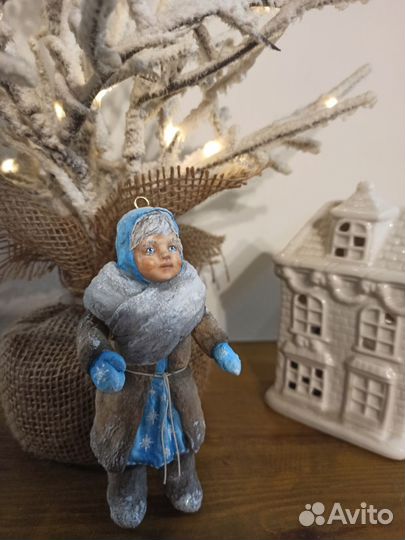 Ватная ёлочная игрушка снегурочка