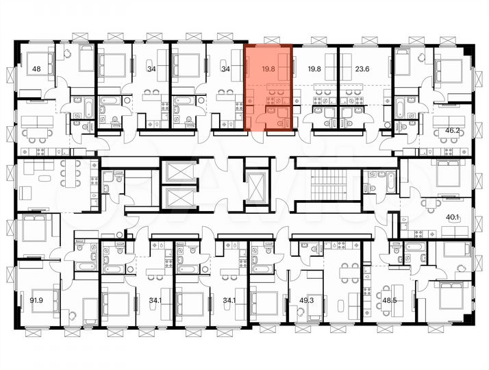 Квартира-студия, 19,8 м², 4/25 эт.