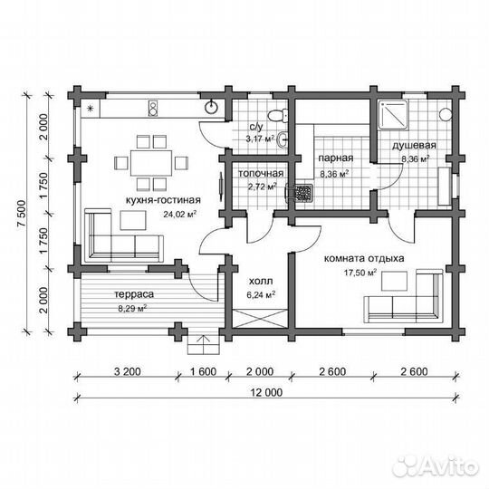 Проект дома-бани из бревна «Ключи»