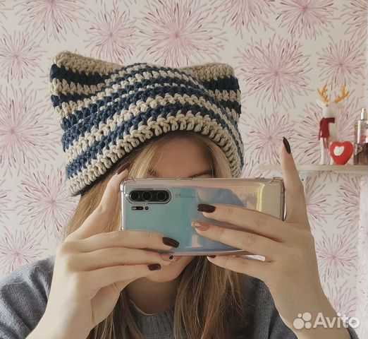 Котошапка вязаная (шапка с ушками)