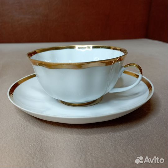 Чайная пара Золотая лента, Дулево, с дефектом