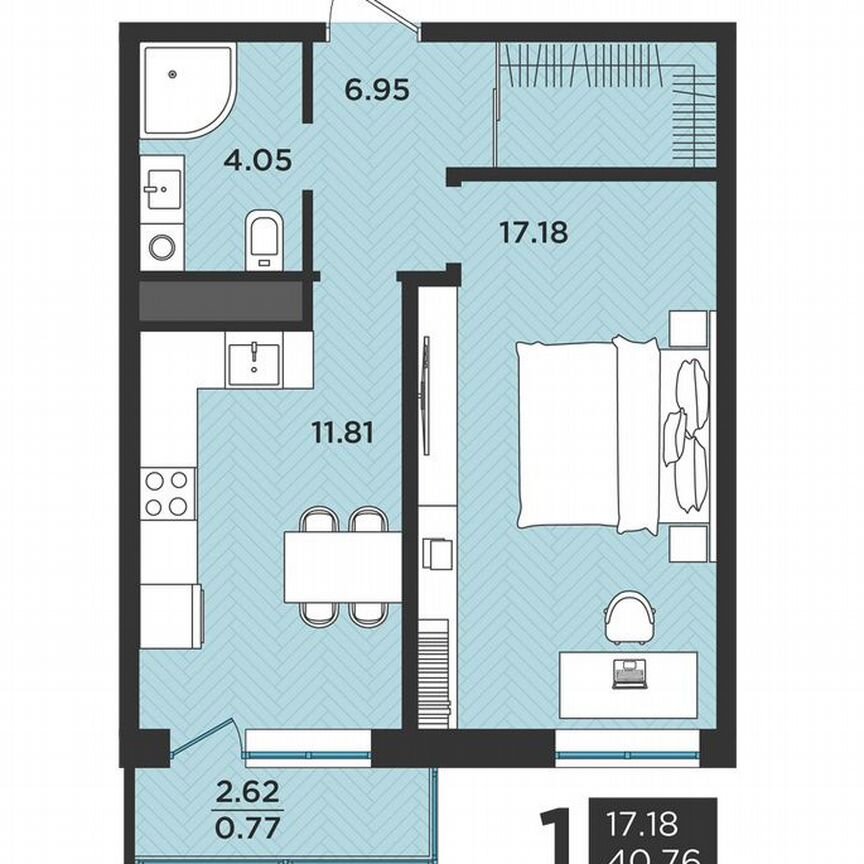 1-к. квартира, 40,8 м², 1/3 эт.