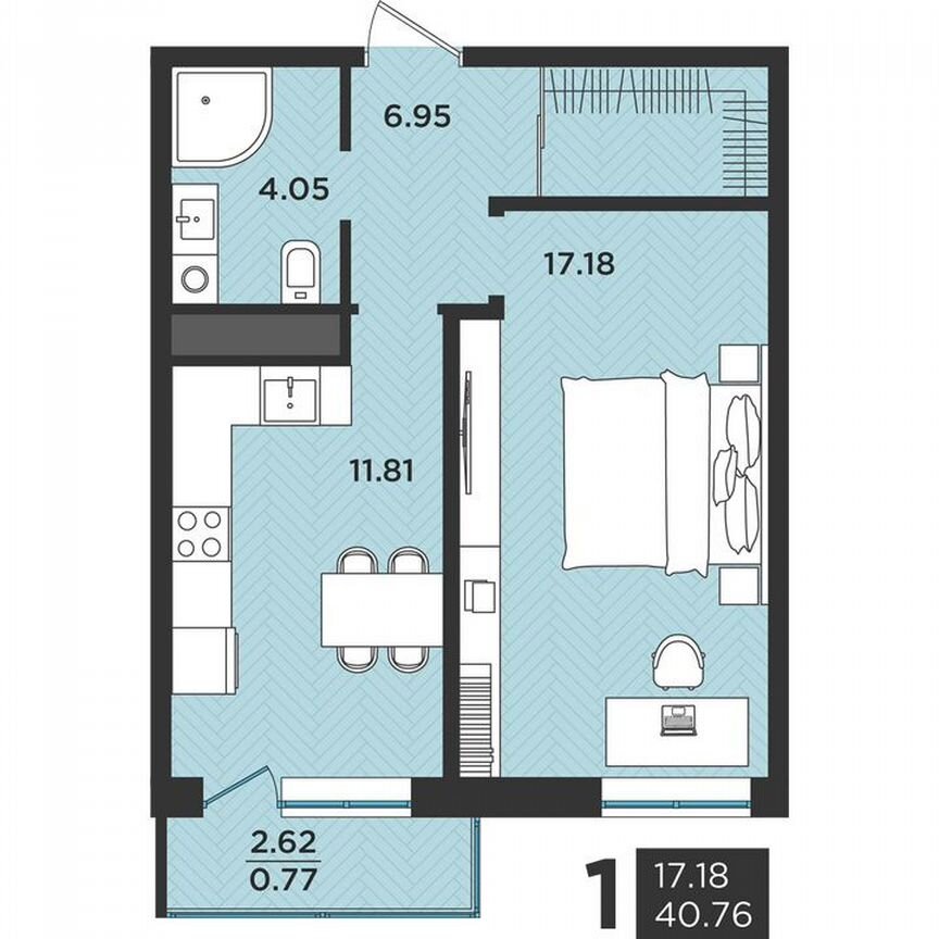 1-к. квартира, 40,8 м², 1/3 эт.