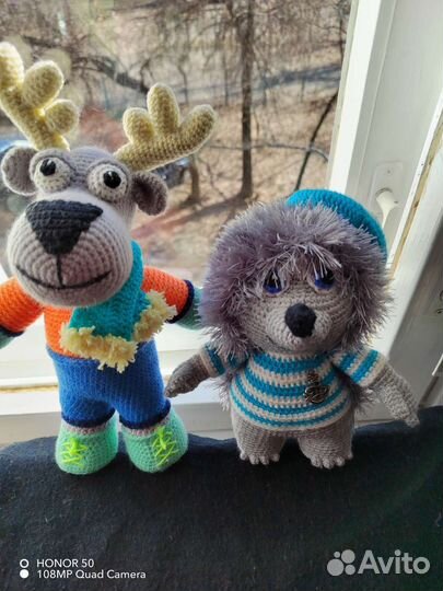 Игрушки вязаные Еж и Лосик