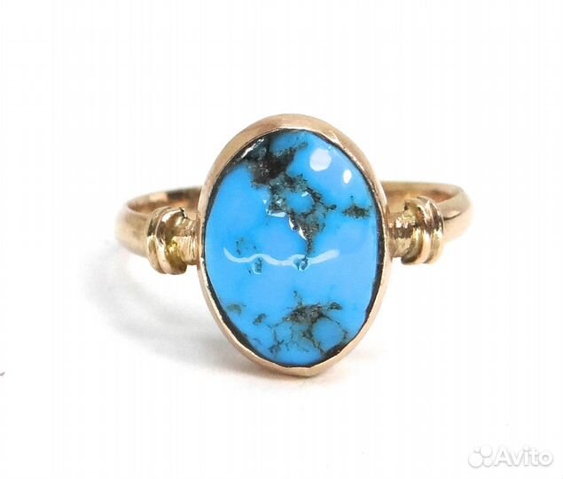 Антикварное золотое кольцо 56 пробы с бирюзой