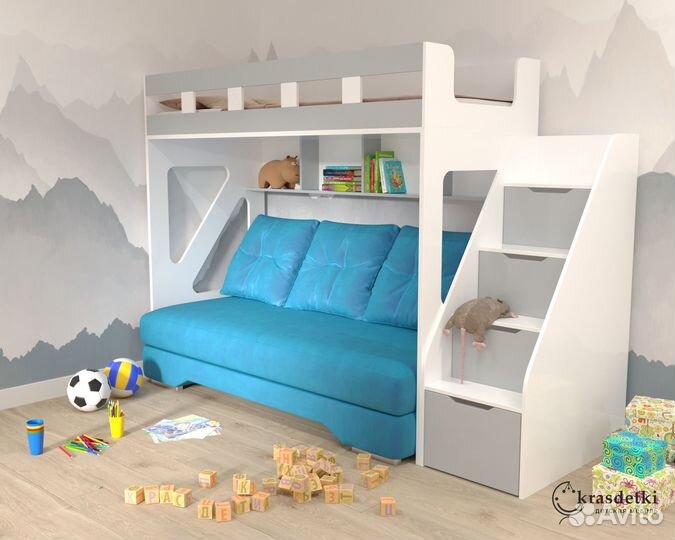 Кровать двухярусная и ступени комод