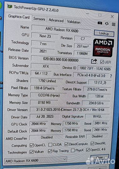 XFX swift 210 amd radeon rx 6600 8gb gddr6