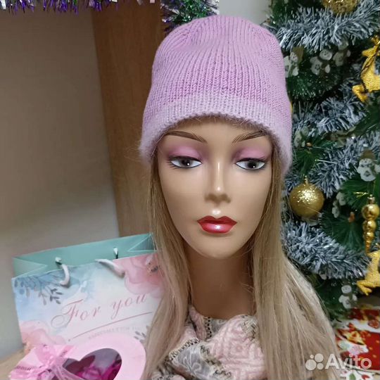 Шапка женская вязаная из пуха норки