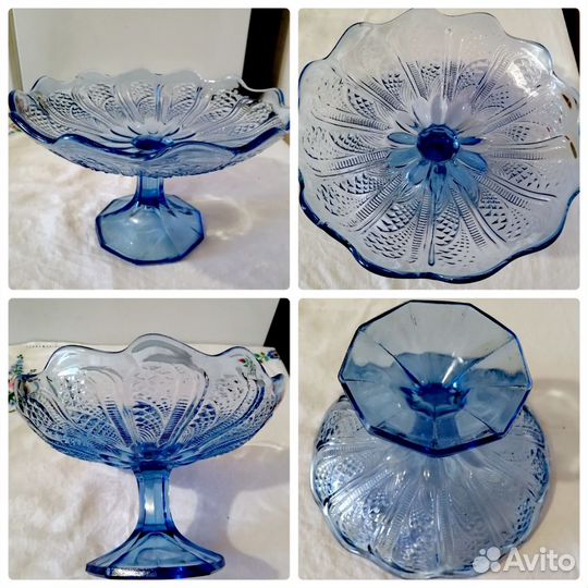 Синее, голубое стекло. Винтаж