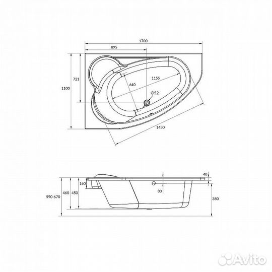 Акриловая ванна Cersanit Kaliope 170х110 L 63443