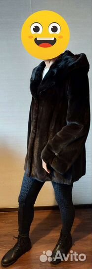 Шуба норковая BlackGlama с капюшоном и поясом 46 р