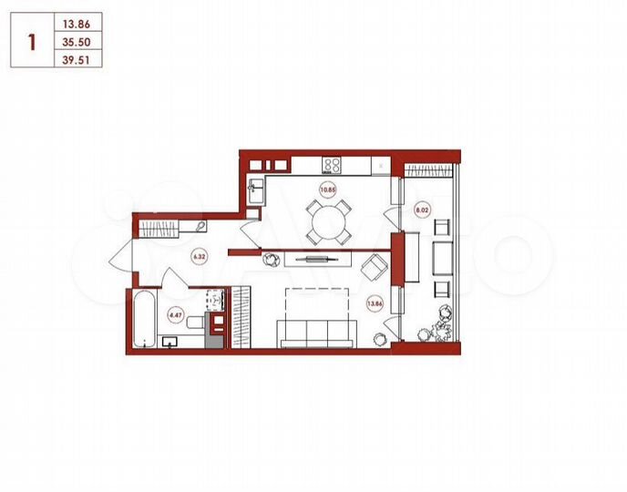 2-к. квартира, 58,8 м², 14/16 эт.