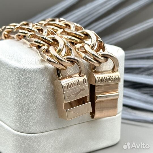 Золотой массивный браслет Бисмарк Спаси и Сохрани