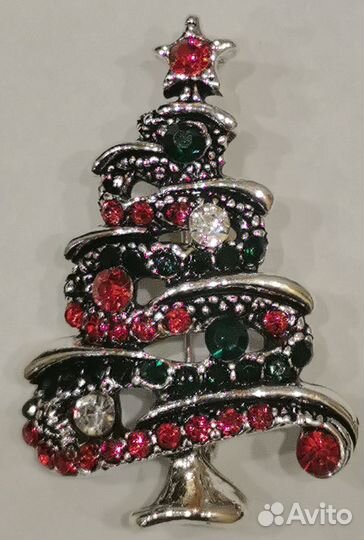 Брошь Новогодняя Елка тип 9 кристаллы
