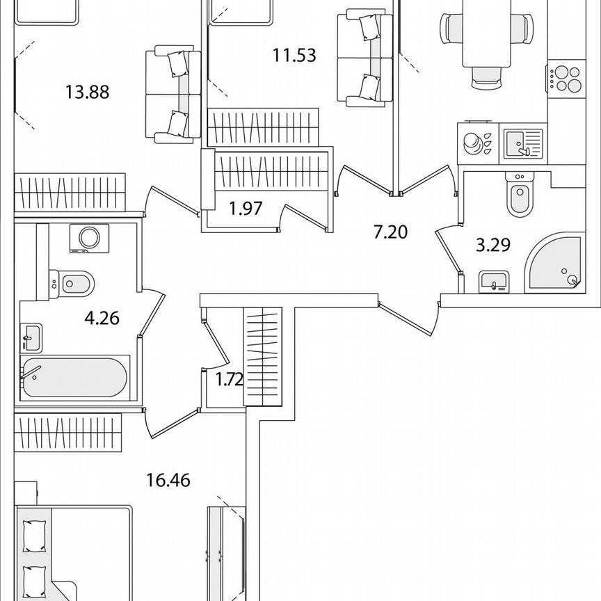 3-к. квартира, 72,6 м², 2/9 эт.