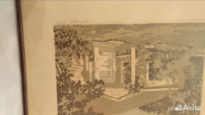 Картина, эстамп в металлической раме. Домик няни