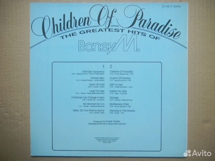 Boney M Children Of Paradise Germ. 1981 EX/EX++
