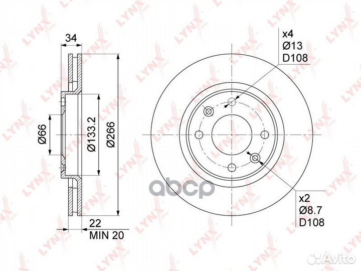 Диск тормозной перед BN1014 lynxauto