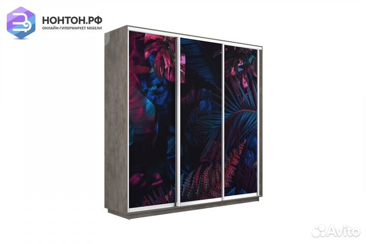 Шкаф-купе 3-х дверный Нонтон фото №1004 / бетон