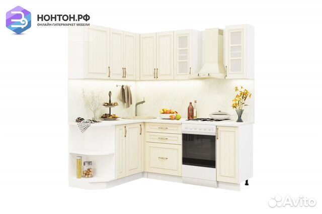 Кухня угловая Лондон 1.5 на 1.5 м дуб крем