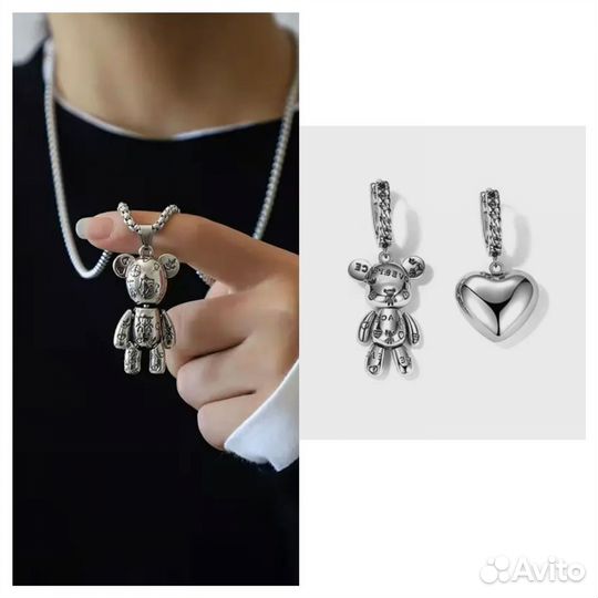 Серьги мишка + подвеска мишка