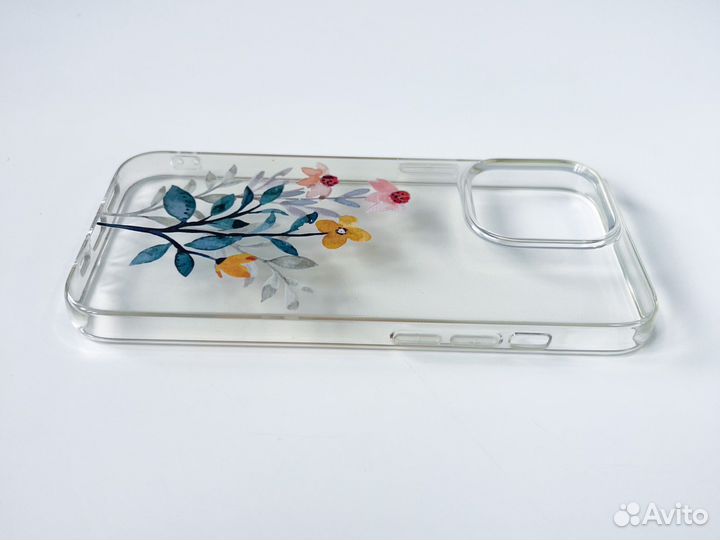 Чехол на iPhone 13 pro прозрачный с цветами