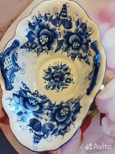 Ваза для фруктов гжель