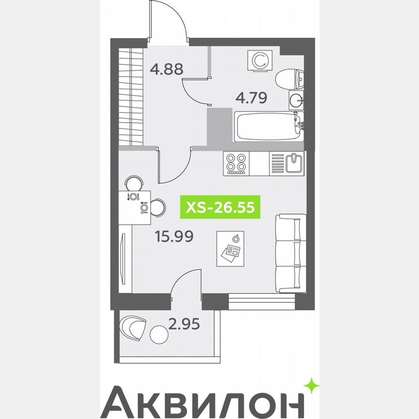 Квартира-студия, 26,6 м², 10/12 эт.