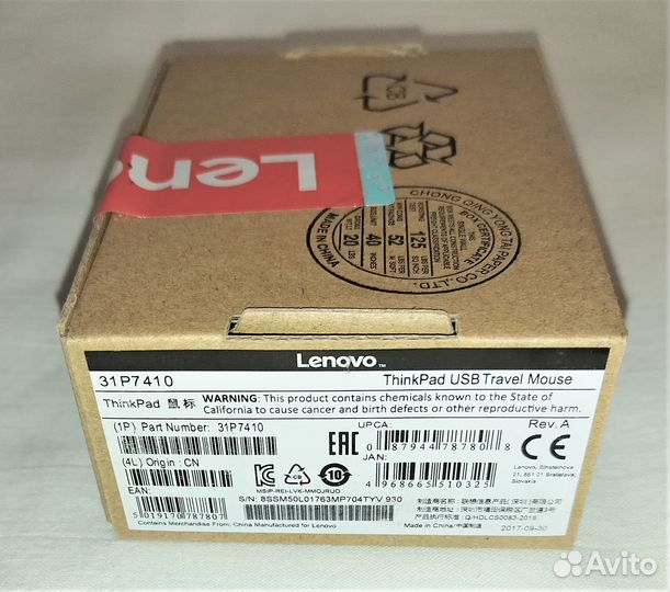 Новая Lenovo ThinkPad USB Travel Мышь 31P7410