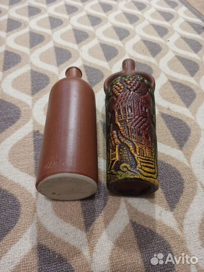 Бутылка 0,75 литра, глина, керамика б.у две