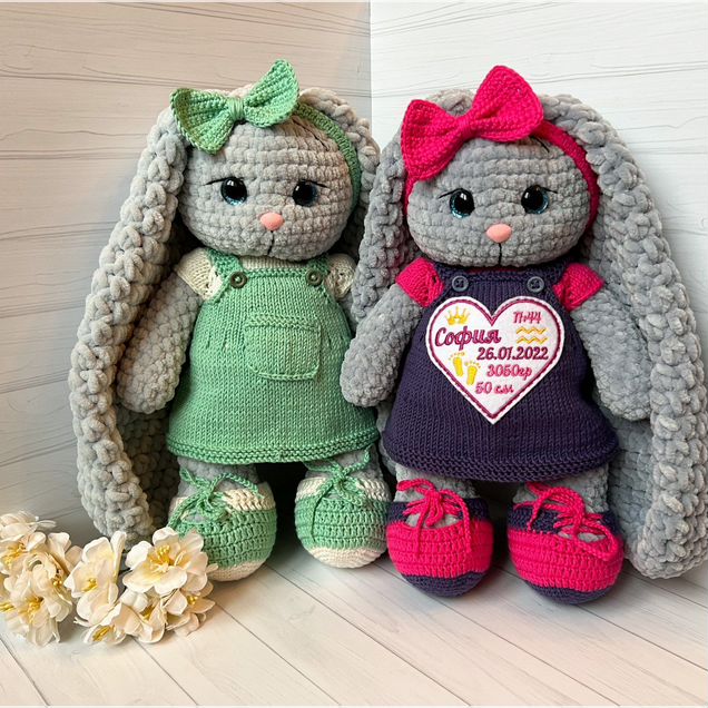 Вязаная игрушка заяц,плюшевый зайка, ручная работа