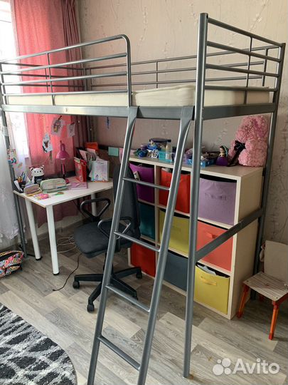 Кровать чердак детская IKEA металлик