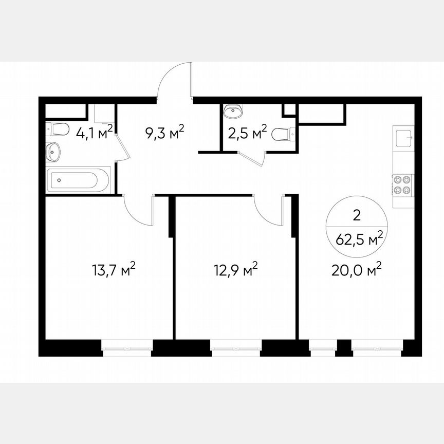 2-к. квартира, 62,5 м², 11/19 эт.