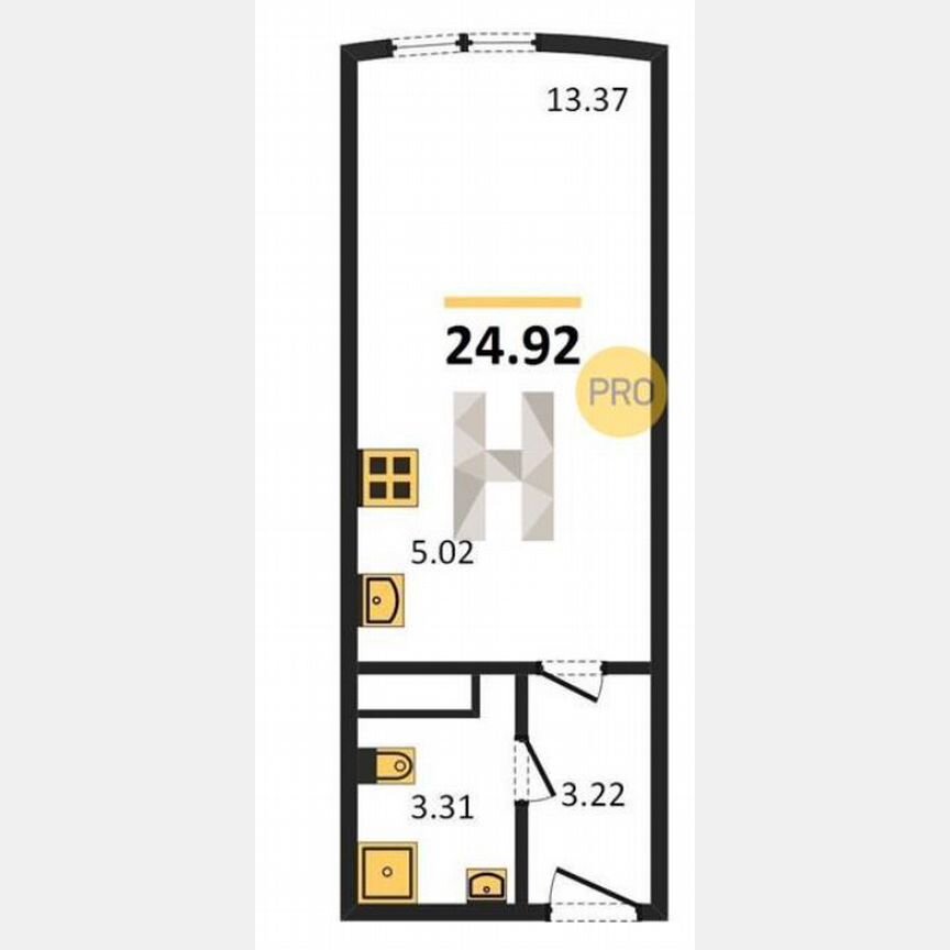 Квартира-студия, 24,9 м², 6/15 эт.