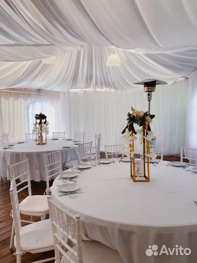 Белое свадебное оформление зала