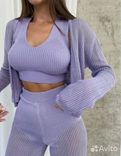 Костюм вязаный летний тройка