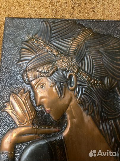 Чеканка панно СССР девушка с цветком