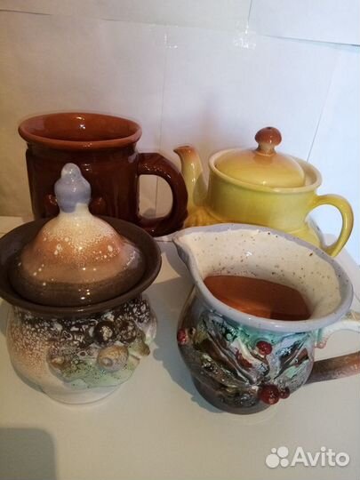 Кружка, чайник, набор, керамика СССР Винтаж