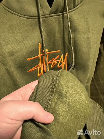 Худи stussy green n orange logo зеленое