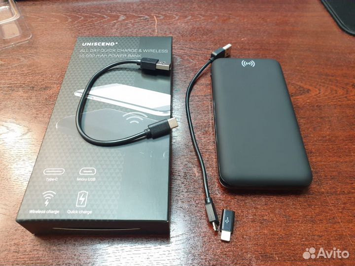 Aккумулятор Quick Charge Wireless 10000 мАч, черны